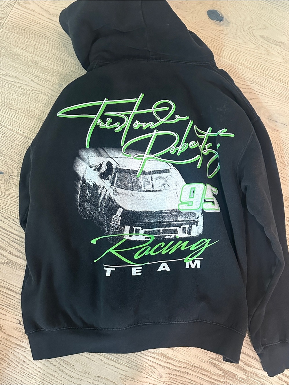 Brandy Melville Black Racing Team Hoodie with Neon Green Accents